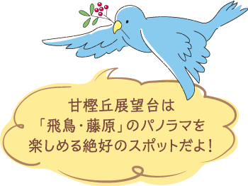 甘樫丘展望台は「飛鳥・藤原」のパノラマを楽しめる絶好のスポットだよ！