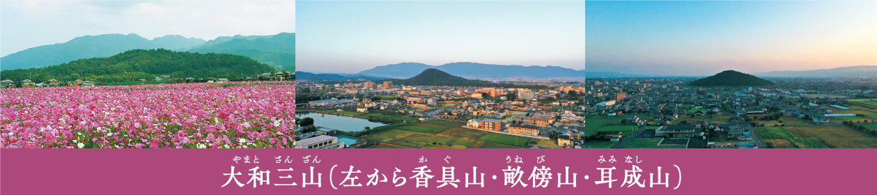 大和三山(左から香具山・畝傍山・耳成山)