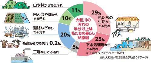大和川の汚れの半分以上は私たちの暮らしが原因