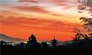 夕焼けの法隆寺