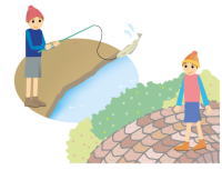 子どもが釣りをしているイラスト。