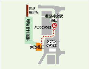 近鉄橿原神宮前駅の東改札口周辺地図
