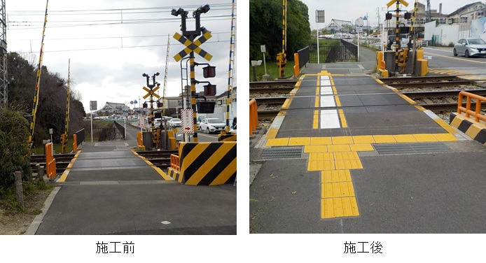 踏切道内誘導標示の設置例