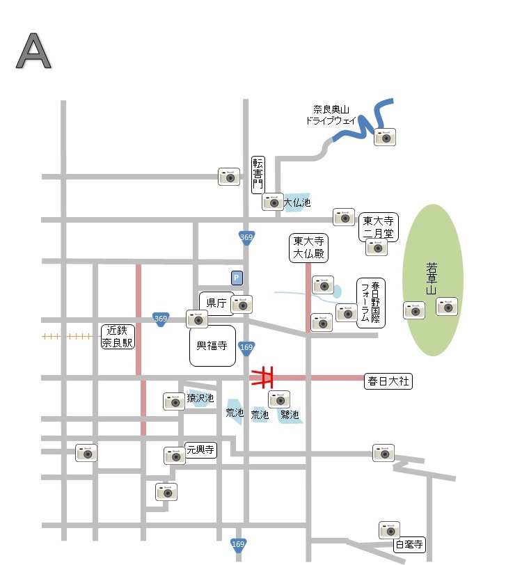 奈良市中心部の地図