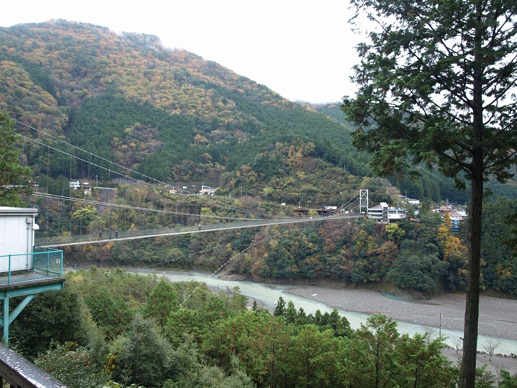 十津川（熊野川）の深い渓谷を渡る谷瀬の吊り橋2