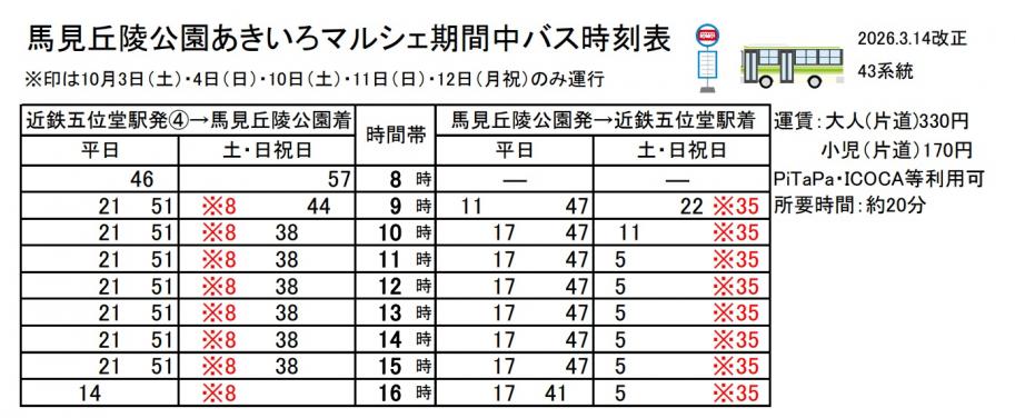 あきいろマルシェバス時刻表