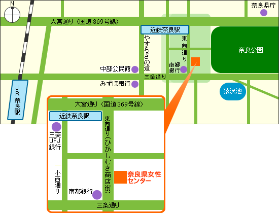 奈良県女性センターアクセスマップの図