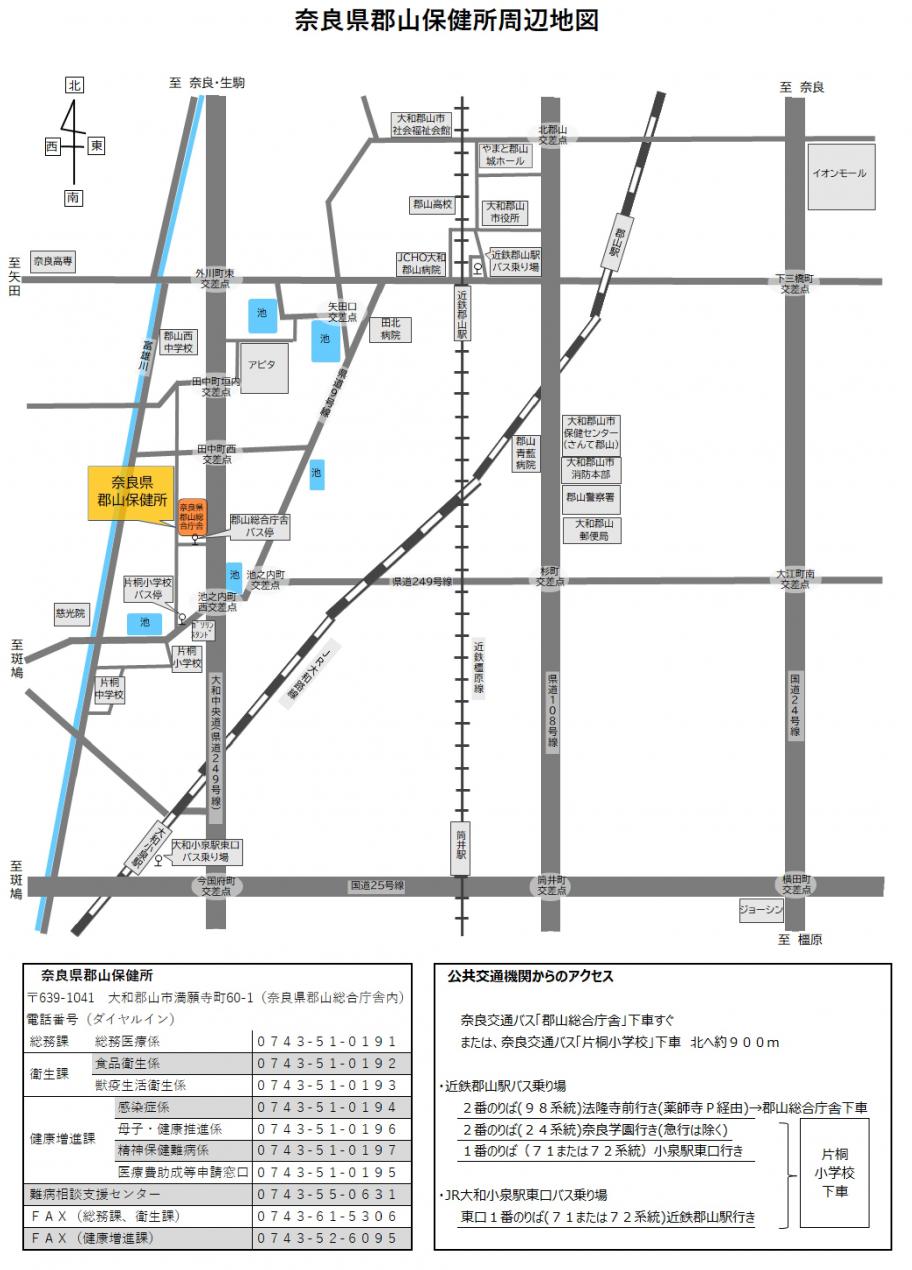 郡山保健所と周辺の駅及びバス停の地図