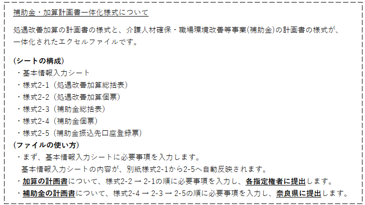 補助金・加算計画書一本化様式について