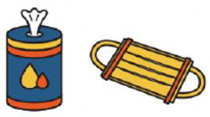 ウェットティッシュとマスクのイラスト