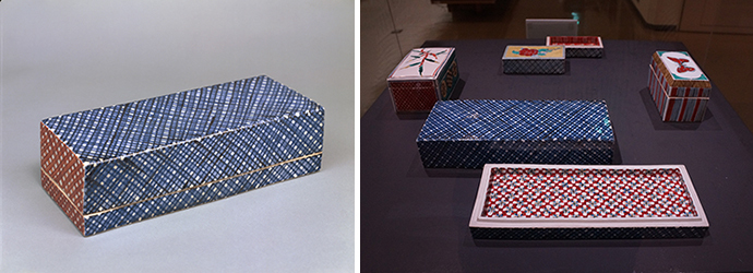 色絵染付菱小格子文長手箱