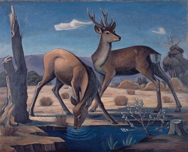 浜田葆光作『水辺の鹿』