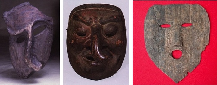 土面鼻曲がり舞楽面、巻向遺跡出土木製仮面