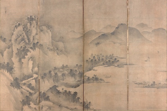 雪村 山水図屏風