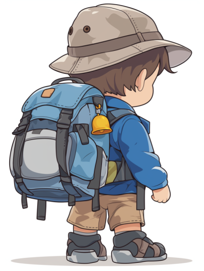 熊鈴をつけた子の後ろ姿