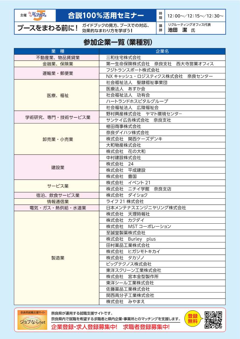 就職応援フェア 合同企業説明会裏