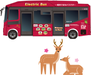 バスとシカのイラスト