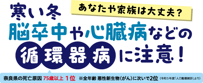 寒い中　脳卒中や心臓病などの　循環器病に注意！