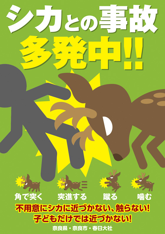 シカについて事故多発注意チラシ（日本語　表）