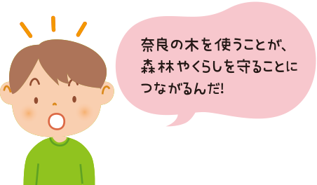 奈良の木を使うことが、森林やくらしを守ることにつながるんだ